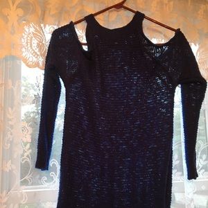 Blue Cold Shoulder Sweater